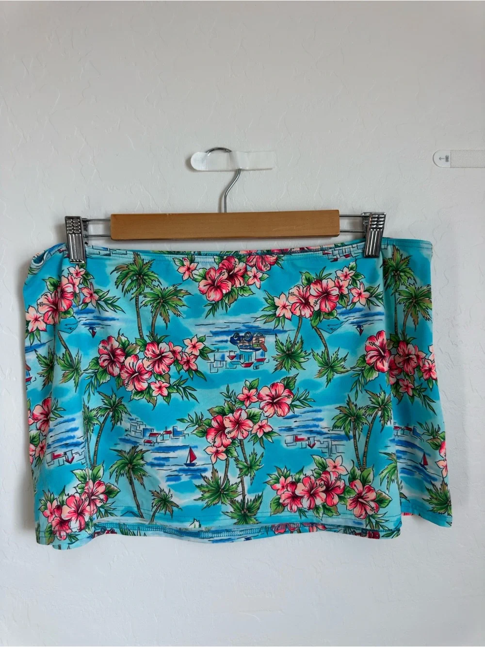 Vintage Y2K Tropical Floral swimsuit skirt - Blue with Pink Hibiscus